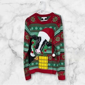 Celebrate Together Festive holiday Cow Christmas Sweater red green large